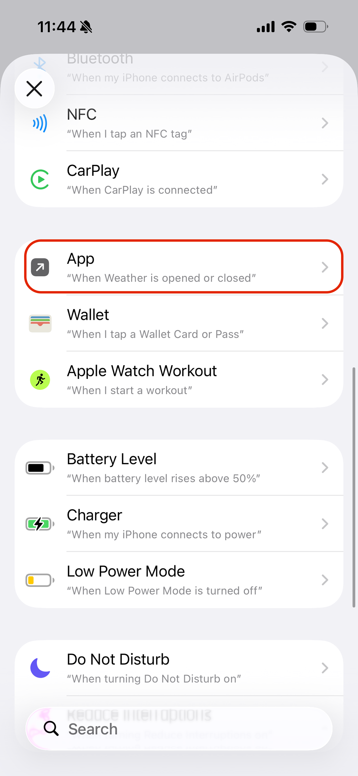 Scroll down and select App