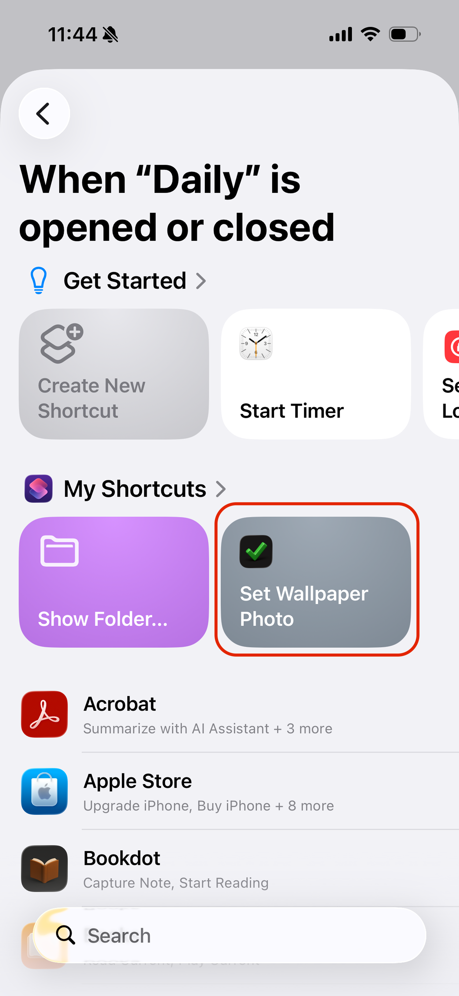Select your Set Wallpaper Photo shortcut