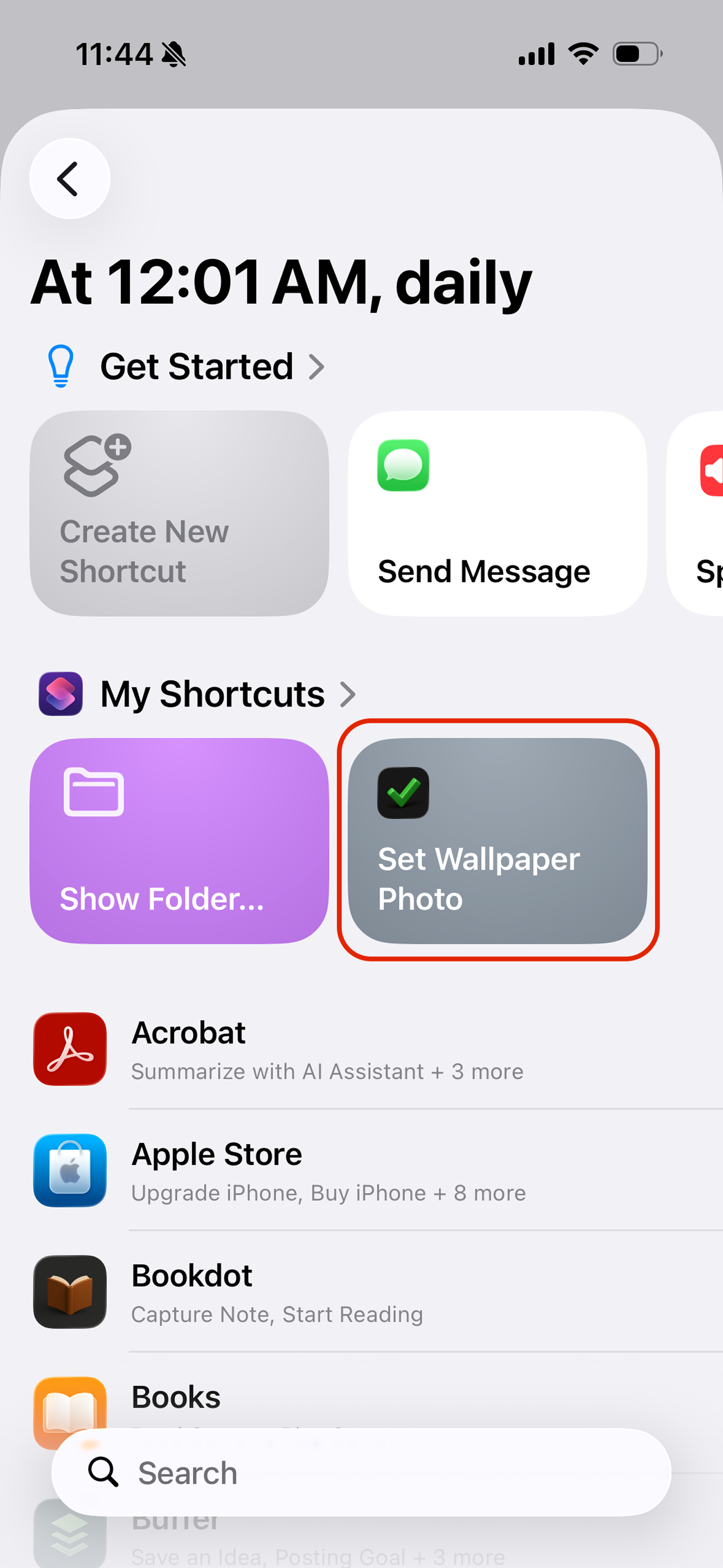 Select your Set Wallpaper Photo shortcut